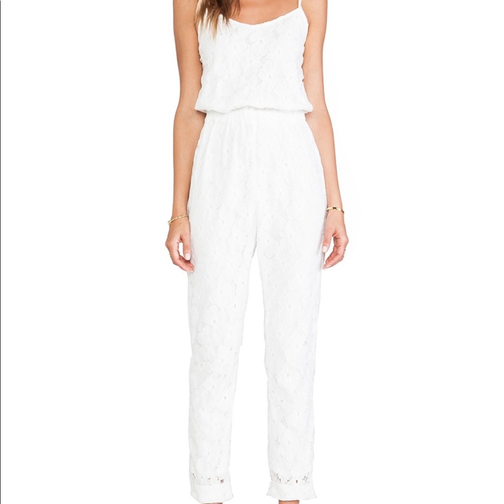 JOA white floral jumpsuit